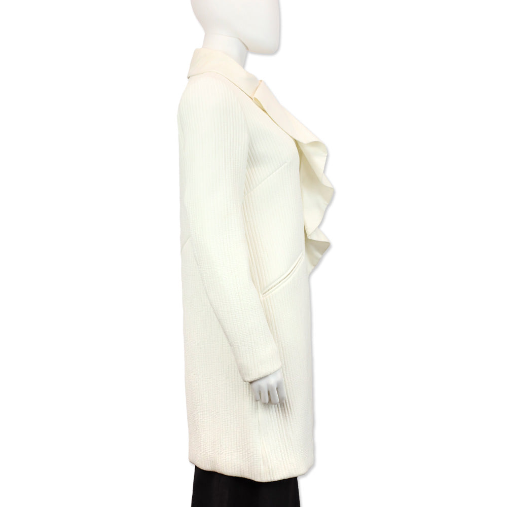 Fendi Off White Ribbed Ruffle Lapel Coat