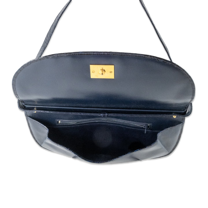 Fendi Navy Croc Half Circle Shoulder Bag