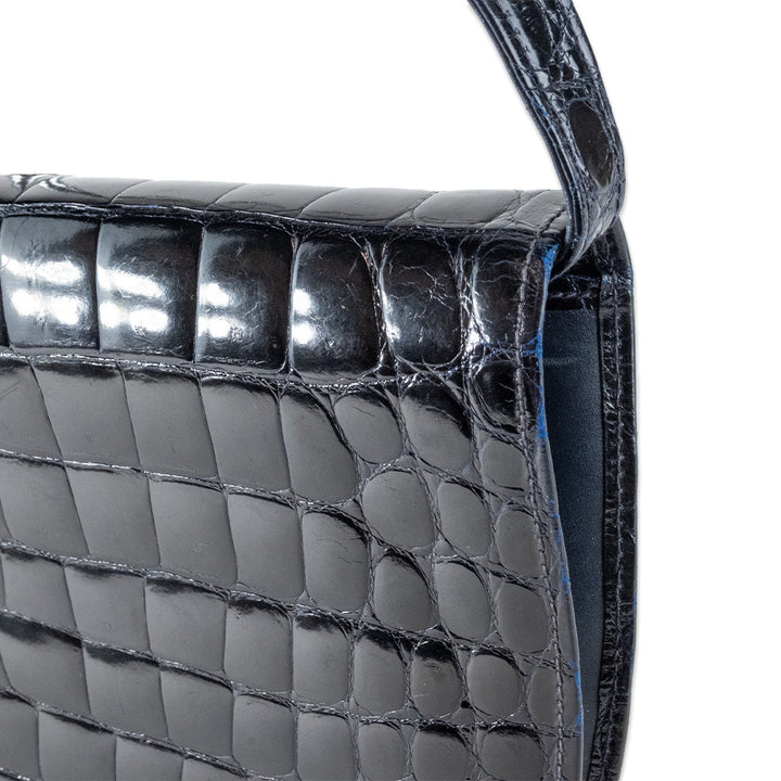 Fendi Navy Croc Half Circle Shoulder Bag