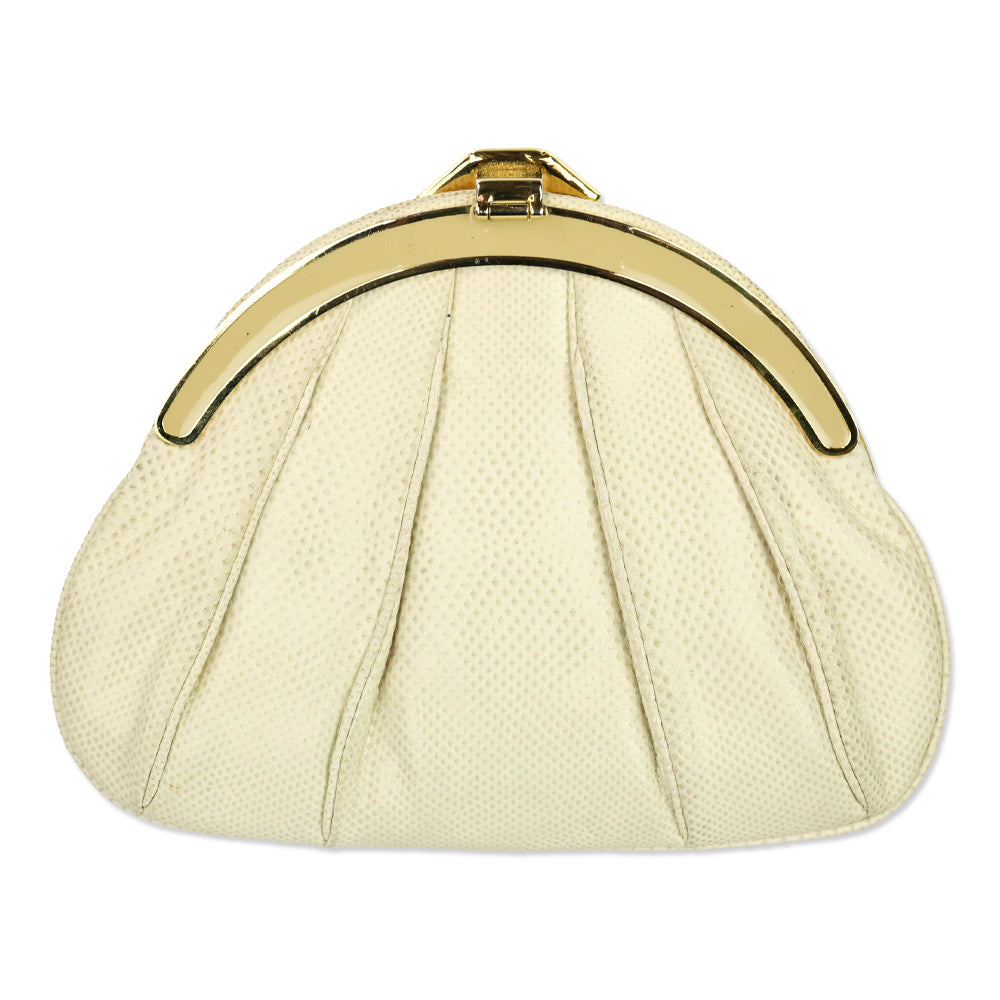 Finesse La Model Cream Lizard Skin Medium Frame Clutch with Chain Strap