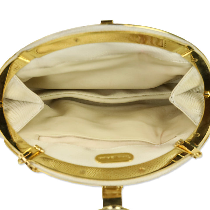 Finesse La Model Cream Lizard Skin Medium Frame Clutch with Chain Strap