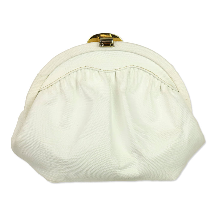 Finesse La Model White Lizard Skin Frame Clutch with Chain Strap