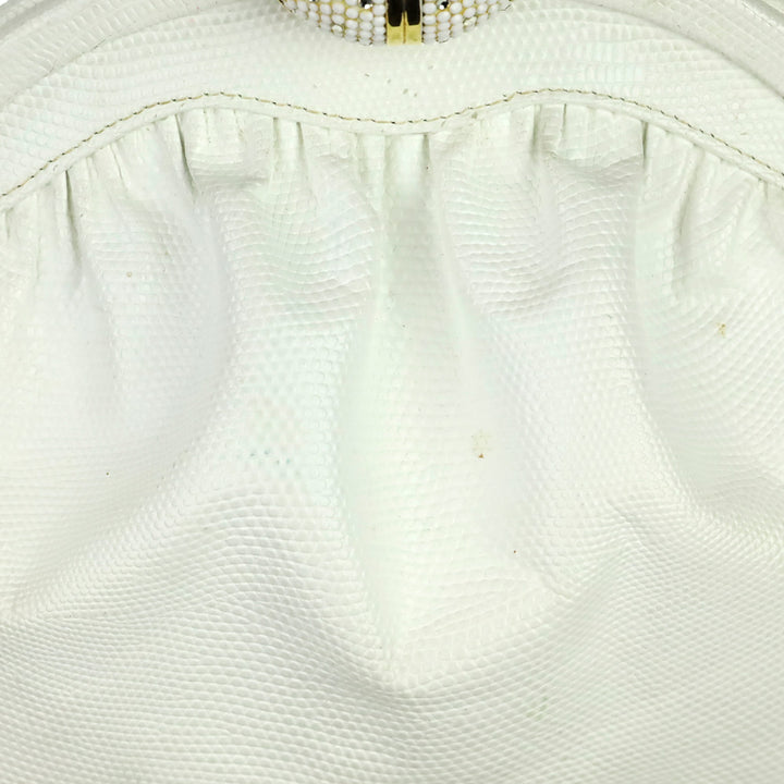 Finesse La Model White Lizard Skin Frame Clutch with Chain Strap