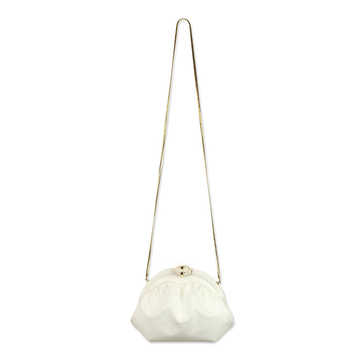 Finesse La Model White Lizard Skin Frame Clutch with Chain Strap