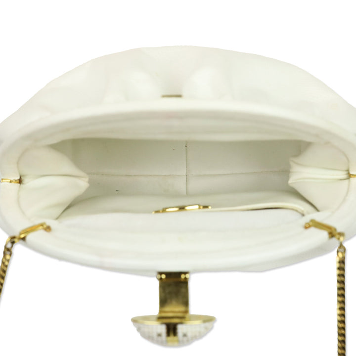 Finesse La Model White Lizard Skin Frame Clutch with Chain Strap