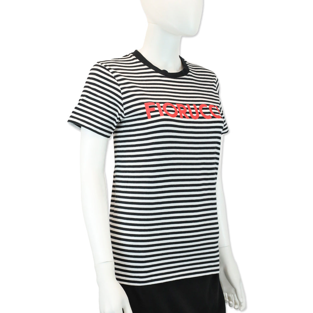 Fiorucci Black/White Striped Logo Print Crew Neck T-Shirt
