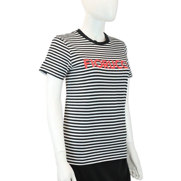 Fiorucci Black/White Striped Logo Print Crew Neck T-Shirt