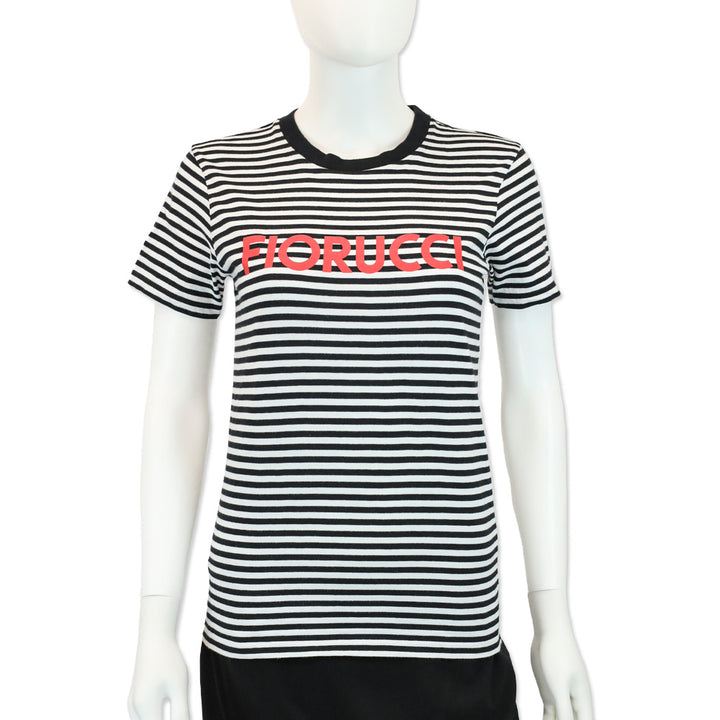 Fiorucci Black/White Striped Logo Print Crew Neck T-Shirt