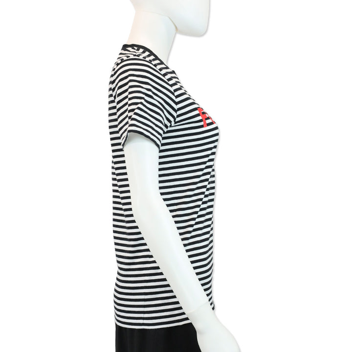 Fiorucci Black/White Striped Logo Print Crew Neck T-Shirt