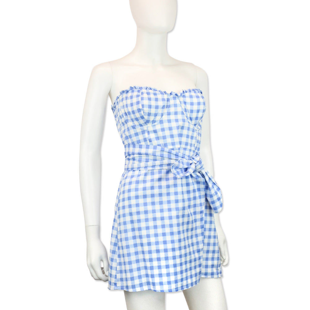 For Love & Lemons Blue Gingham Dixie Mini Dress
