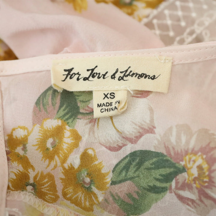 For Love & Lemons Pink Floral Lace Ruffle Isadora Mini Dress