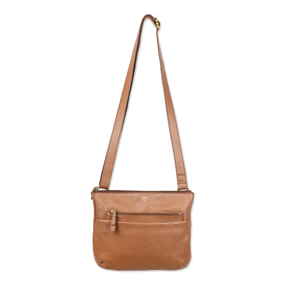 Fossil Tessa Cognac Gold Pebble Leather Crossbody Bag