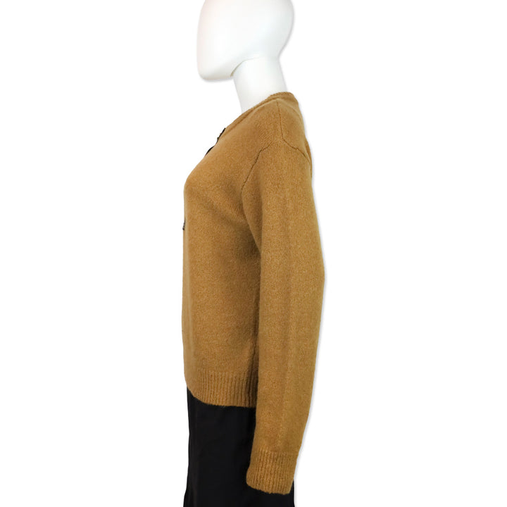 Frame Camel Leather Placket Henley Alpaca-Blend Sweater