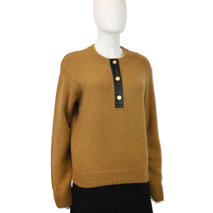 Frame Camel Leather Placket Henley Alpaca-Blend Sweater