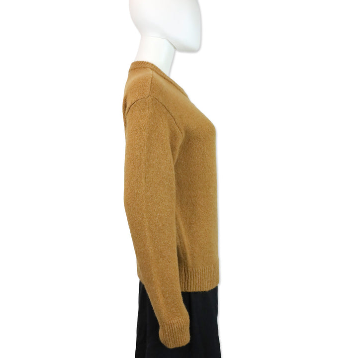Frame Camel Leather Placket Henley Alpaca-Blend Sweater