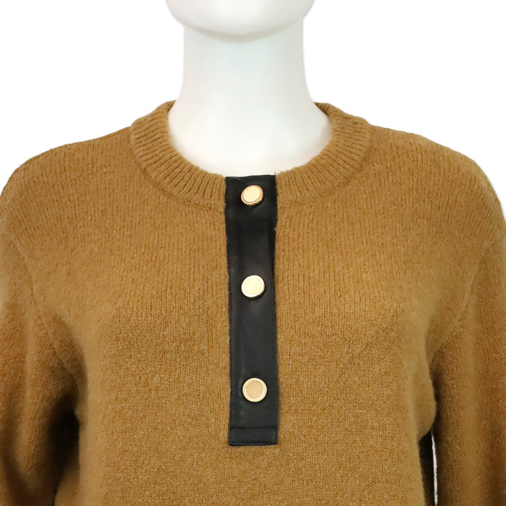 Frame Camel Leather Placket Henley Alpaca-Blend Sweater