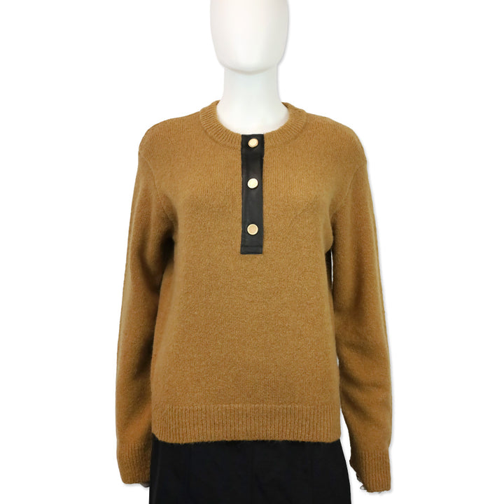 Frame Camel Leather Placket Henley Alpaca-Blend Sweater