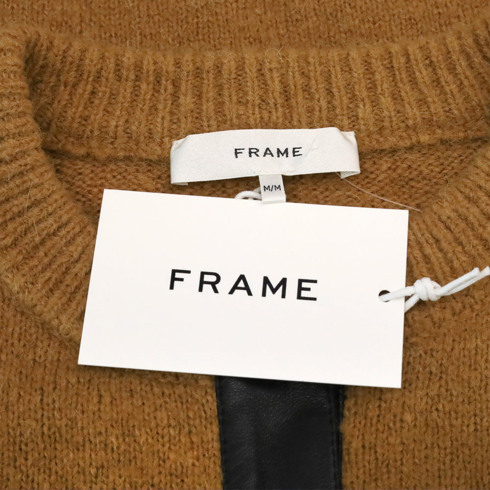 Frame Camel Leather Placket Henley Alpaca-Blend Sweater