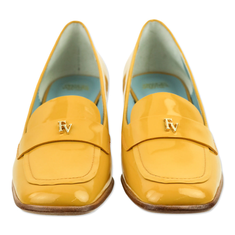 Frances Valentine Mustard Soft Patent Twiggy Loafer Pump