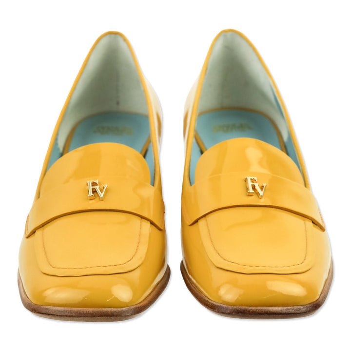 Frances Valentine Mustard Soft Patent Twiggy Loafer Pump