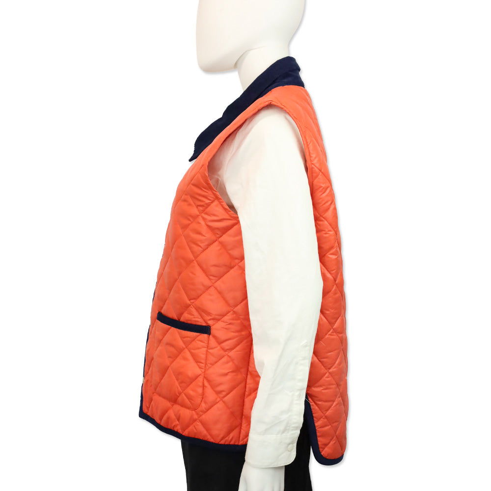 Frances Valentine Orange/Navy Blue Tuckernuck Corduroy Collar Quilted Vest