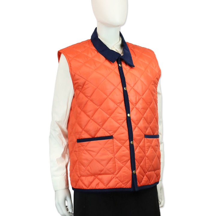 Frances Valentine Orange/Navy Blue Tuckernuck Corduroy Collar Quilted Vest