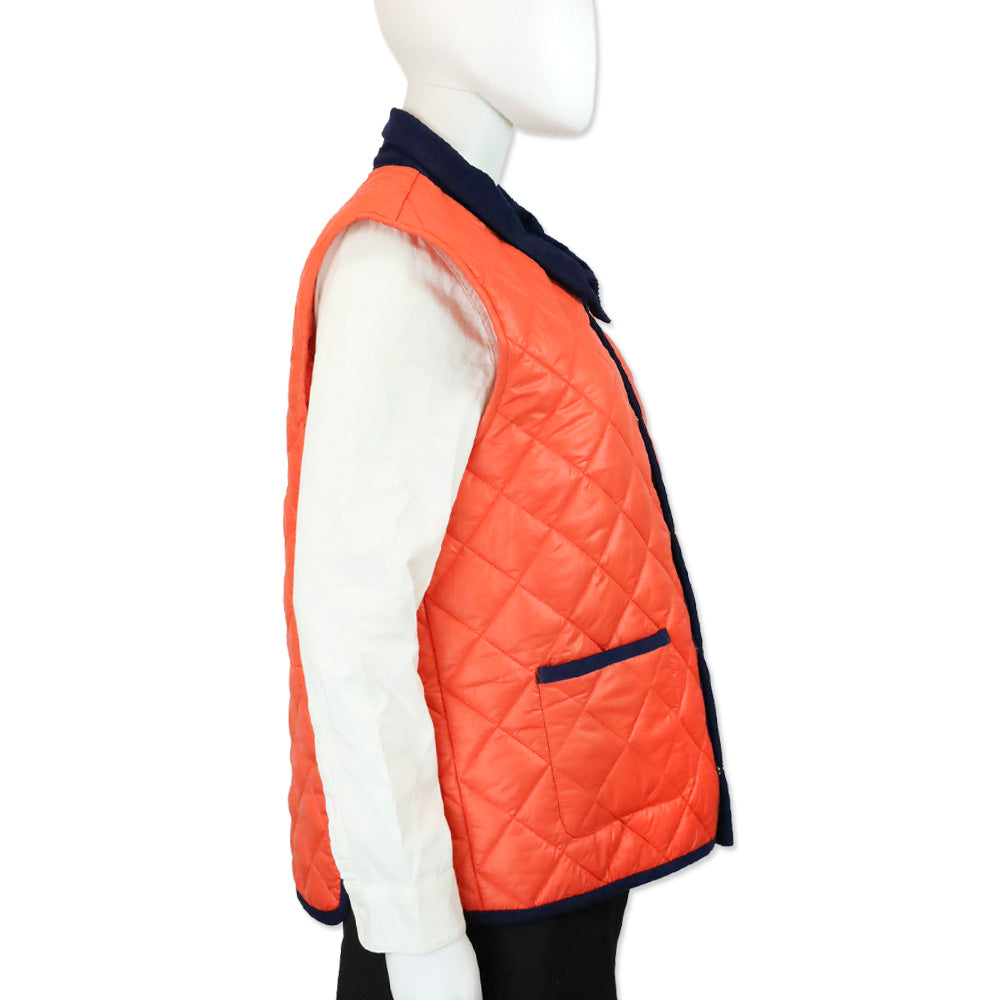 Frances Valentine Orange/Navy Blue Tuckernuck Corduroy Collar Quilted Vest