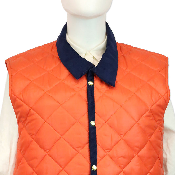 Frances Valentine Orange/Navy Blue Tuckernuck Corduroy Collar Quilted Vest