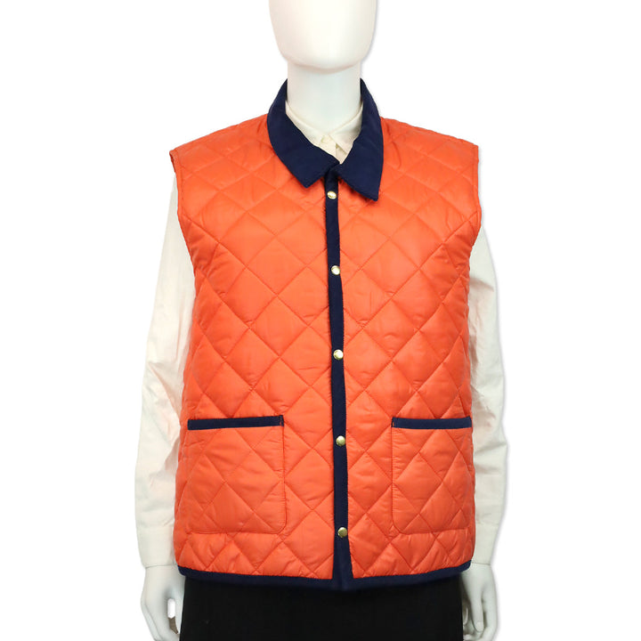 Frances Valentine Orange/Navy Blue Tuckernuck Corduroy Collar Quilted Vest