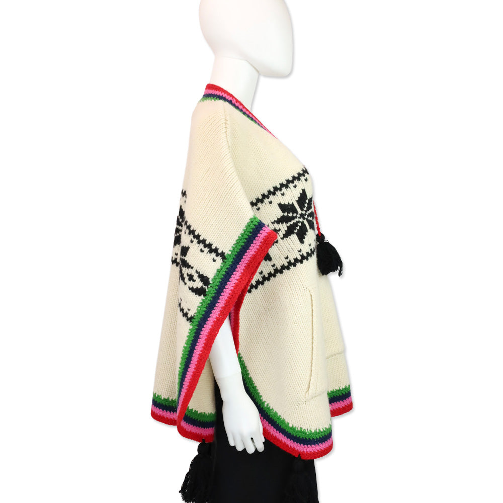 Frances Valentine Oyster/Multi Wool Knit Fair Isle Festival Poncho