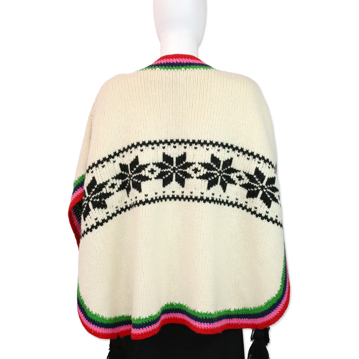 Frances Valentine Oyster/Multi Wool Knit Fair Isle Festival Poncho