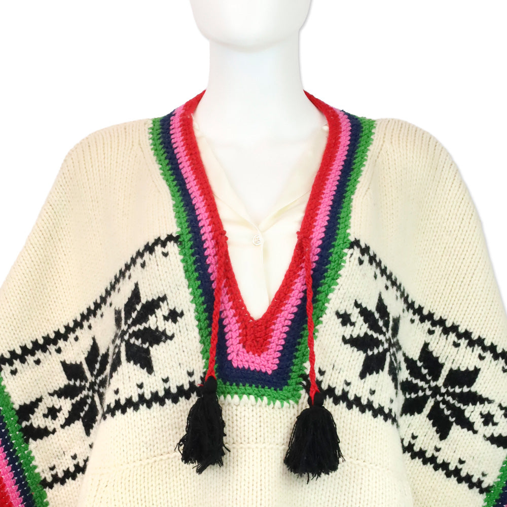 Frances Valentine Oyster/Multi Wool Knit Fair Isle Festival Poncho