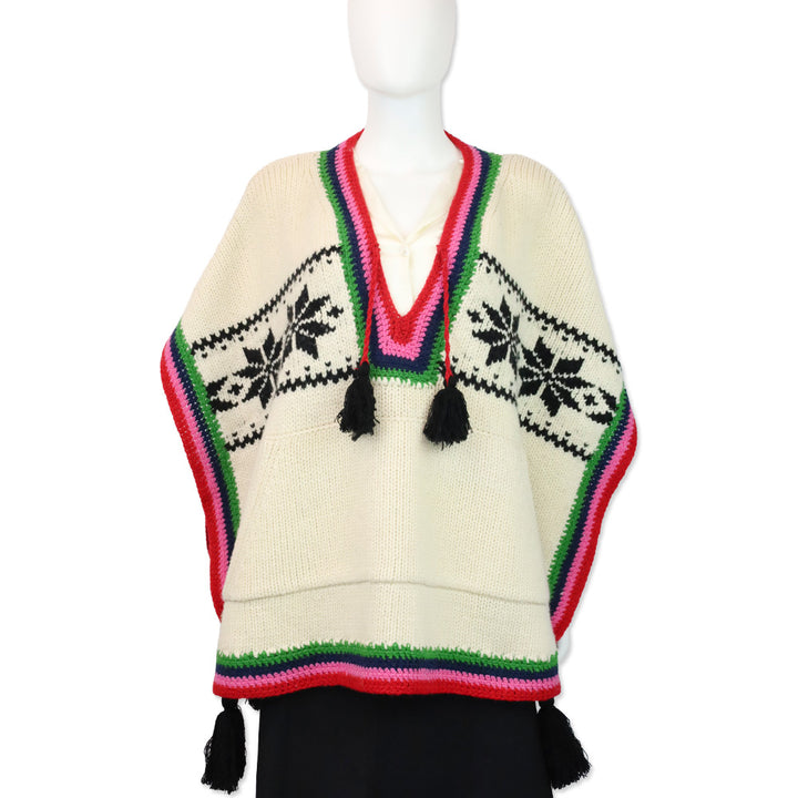 Frances Valentine Oyster/Multi Wool Knit Fair Isle Festival Poncho