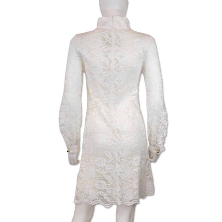 Francesco Scognamiglio White Lace Bow Long Sleeve Mini Dress