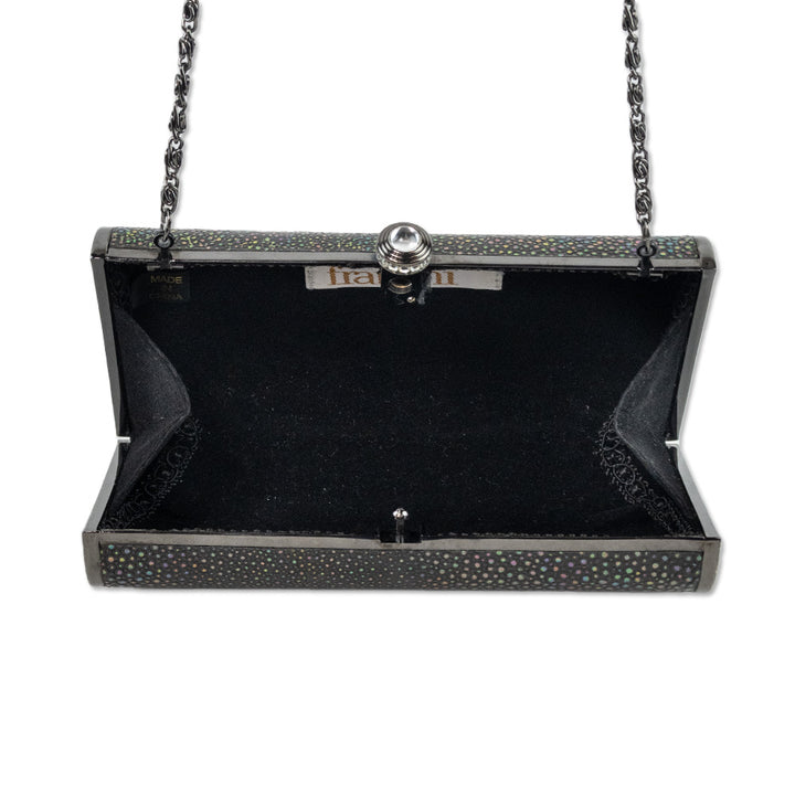 Franchi Holographic Grey Pebbeled Leather Frame Clutch