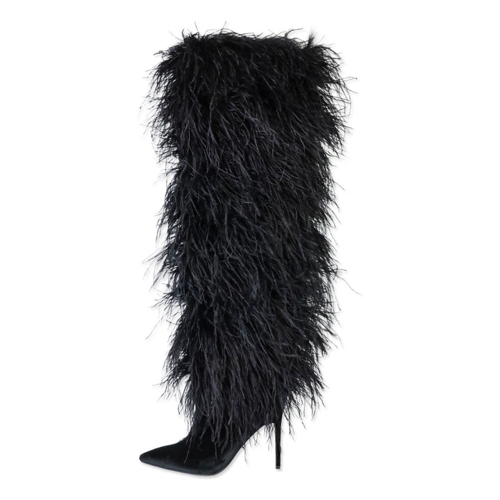 Franki 1.0 Black Ostrich Feather Thigh-High Boots