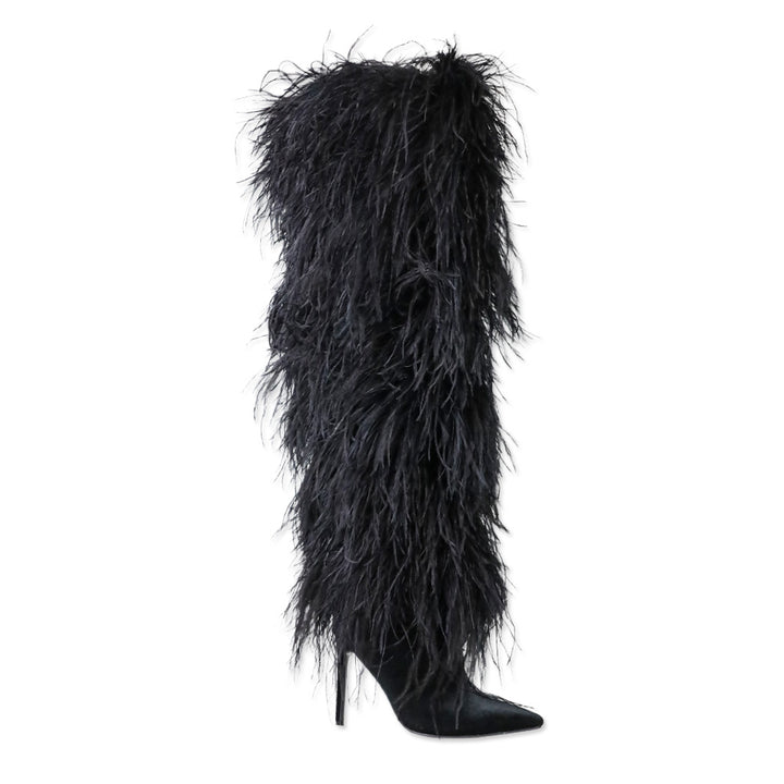 Franki 1.0 Black Ostrich Feather Thigh-High Boots
