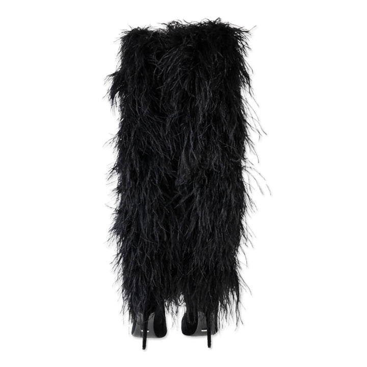 Franki 1.0 Black Ostrich Feather Thigh-High Boots
