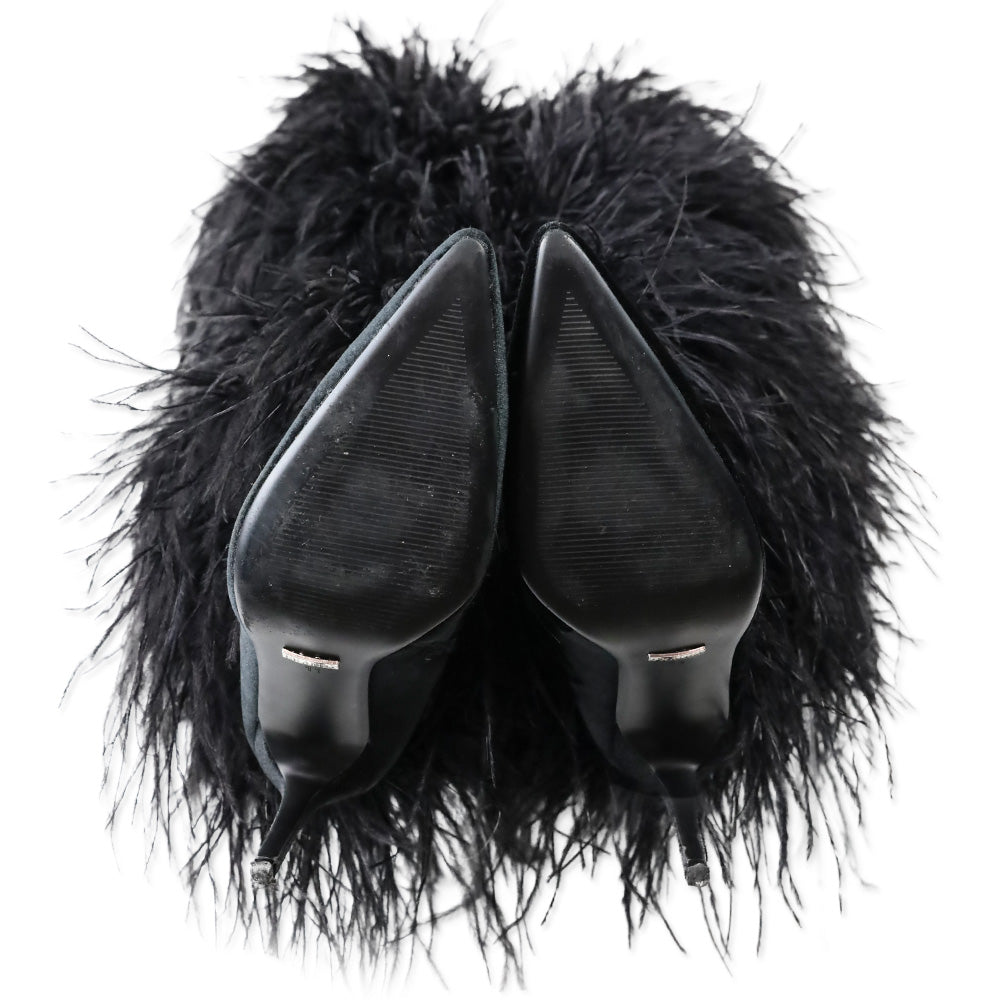 Franki 1.0 Black Ostrich Feather Thigh-High Boots