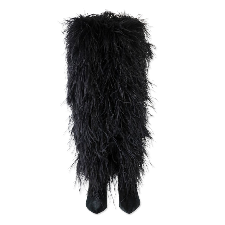 Franki 1.0 Black Ostrich Feather Thigh-High Boots