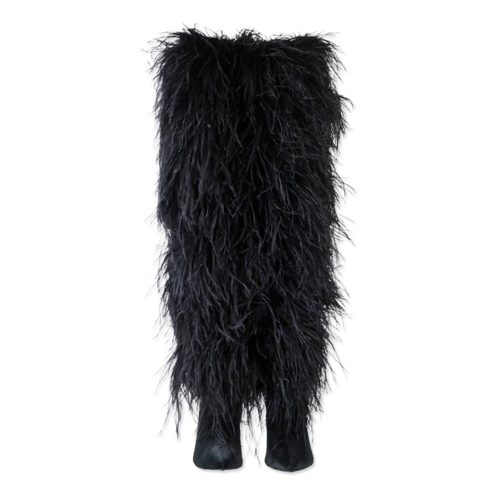Franki 1.0 Black Ostrich Feather Thigh-High Boots