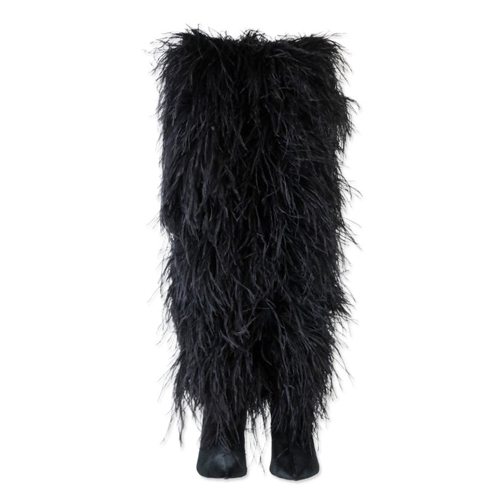 Franki 1.0 Black Ostrich Feather Thigh-High Boots