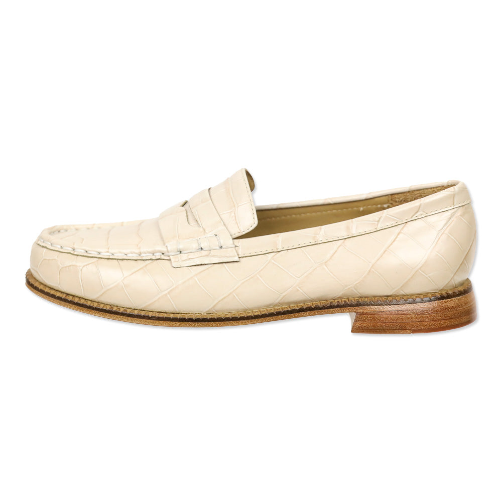 Freda Salvador Cream Embossed Croc Leather Penny Loafers