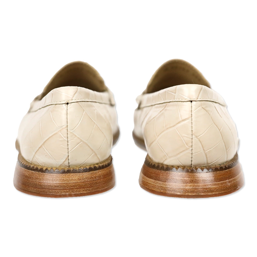 Freda Salvador Cream Embossed Croc Leather Penny Loafers