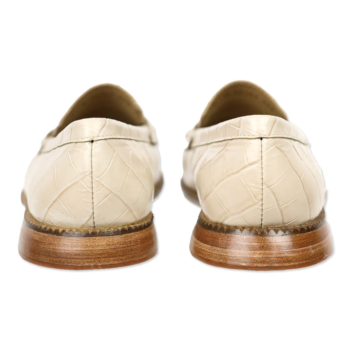 Freda Salvador Cream Embossed Croc Leather Penny Loafers