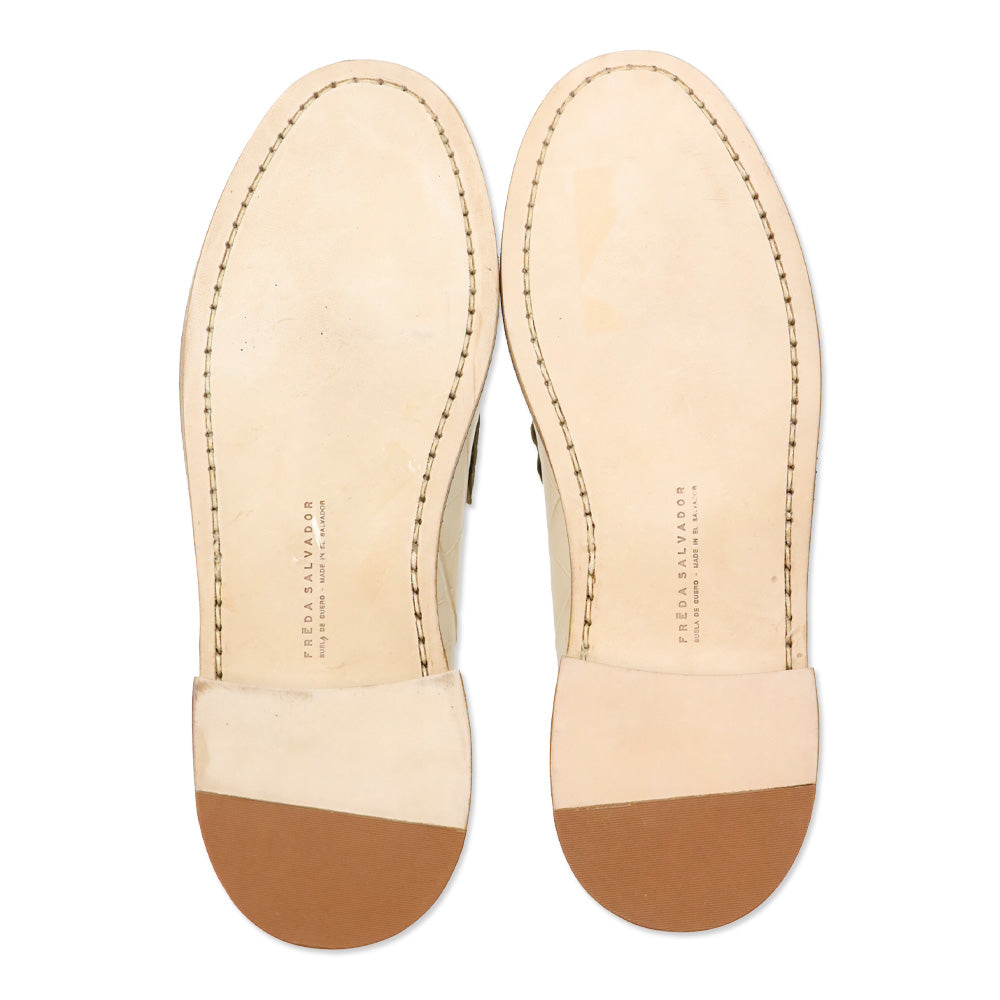 Freda Salvador Cream Embossed Croc Leather Penny Loafers
