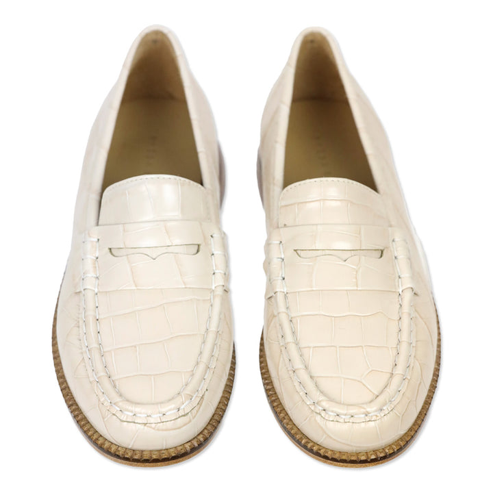 Freda Salvador Cream Embossed Croc Leather Penny Loafers