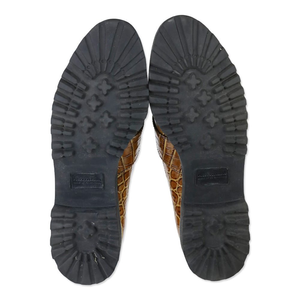 Freda Salvador Camel Embossed Croc Leather Char Lug Sole Loafers