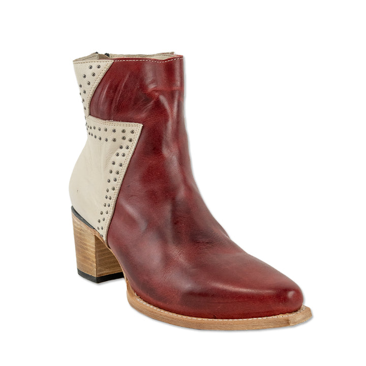 Freebird Matilda Red White Zig Zag Leather Studded Ankle Boot