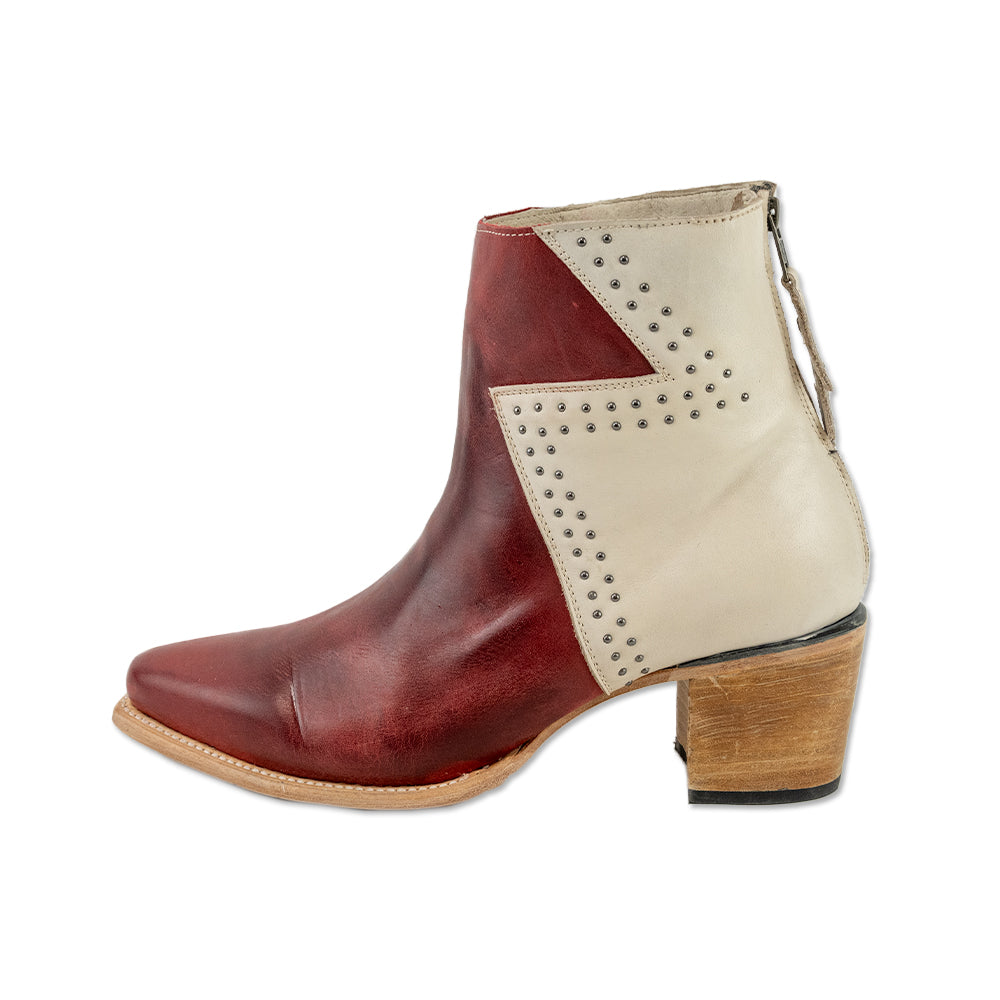 Freebird Matilda Red White Zig Zag Leather Studded Ankle Boot